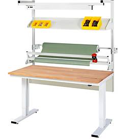 Rau Packtischsystem 02 Werktisch-Serie adlatus 300, B 1500 x T 1000 x H 720-1120 mm, Buche-Massivholzplatte, bis 300 kg