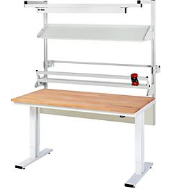 Rau Packtischsystem 02 Werktisch-Serie adlatus 300, B 1500 x T 1000 x H 720-1120 mm, Buche-Massivholzplatte, bis 300 kg