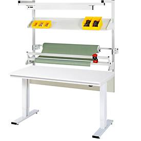 Rau Packtischsystem 02 Werktisch-Serie adlatus 300, B 1500 x T 800 x H 720-1120 mm, Melamin-Platte, bis 300 kg