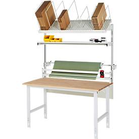Rau Packtischsystem 03 Arbeitstisch-Serie Tom, B 1500 x T 1000 x H 760-1080 mm, Buche-Massivholzplatte, bis 500 kg