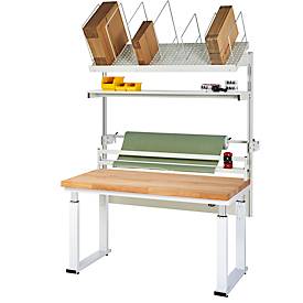 Rau Packtischsystem 03 Werbank-Serie adlatus 600, B 1500 x T 900 x H 740-1140 mm, Buche-Massivholzplatte, bis 600 kg
