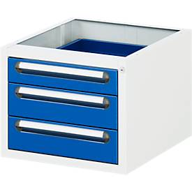 Rau Roll-Container für höhenverstellbare Arbeitstische Jerry, Tom, Serie E und Adlatus, 3 Schubladen, B 480 x T 600 x H 540 mm, lichtgrau/enzianblau
