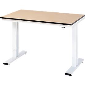 Rau Werktisch Adlatus, elektrisch höhenverstellbar, 22 mm MDF-Platte, bis 300 kg, B 1250 x T 800 x H 720-1120 mm, braun/lichtgrau