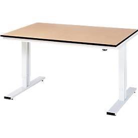 Rau Werktisch Adlatus, elektrisch höhenverstellbar, 22 mm MDF-Platte, bis 300 kg, B 1500 x T 1000 x H 720-1120 mm, braun/lichtgrau
