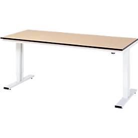 Rau Werktisch Adlatus, elektrisch höhenverstellbar, 22 mm MDF-Platte, bis 300 kg, B 2000 x T 800 x H 720-1120 mm, braun/lichtgrau