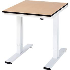 Rau Werktisch Adlatus, elektrisch höhenverstellbar, 22 mm MDF-Platte, bis 300 kg, B 750 x T 1000 x H 720-1120 mm, braun/lichtgrau
