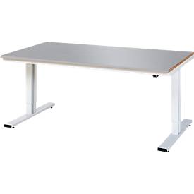 Rau Werktisch Adlatus, elektrisch höhenverstellbar, 25 mm MDF-Platte mit Edelstahlbelag, bis 300 kg, B 2000 x T 1000 x H 720-1120 mm, silber/lichtgrau