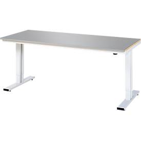 Rau Werktisch Adlatus, elektrisch höhenverstellbar, 25 mm MDF-Platte mit Edelstahlbelag, bis 300 kg, B 2000 x T 800 x H 720-1120 mm, silber/lichtgrau