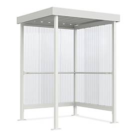 Raucherunterstand WSM Jena, Outdoor, für 2-3 Personen B 1550 x T 1550 x H 2360 mm, pulverbeschichtet grauweiß RAL 9002