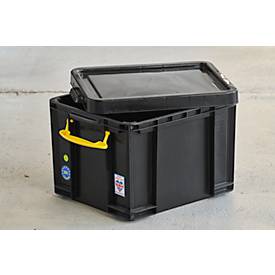 Really Useful Boxes Aufbewahrungsbox, 35L, schwarz, Griffe gelb