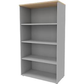 Regal ARLON OFFICE, 4 Ordnerhöhen, 3 variable Fachböden, B 900 x T 450 x H 1600 mm, Eiche-Dekor/alu