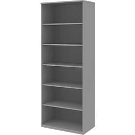 Regal BARI, 6 Ordnerhöhen, 5 Böden, B 800 x T 430 x H 2174 mm, mittelgrau