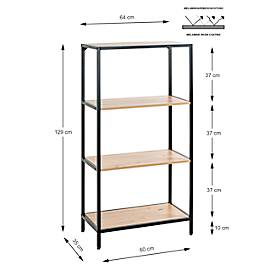 Regal HAKU, 4 Fachböden mit jeweils bis zu 15 kg Tragkraft, B 640 x T 350 x H 1290 mm, Stahl/Holz, schwarz/helles Eiche-Dekor
