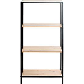 Regal HAKU, 4 Fachböden mit jeweils bis zu 15 kg Tragkraft, B 640 x T 350 x H 1290 mm, Stahl/Holz, schwarz/helles Eiche-Dekor