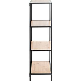 Regal HAKU, 4 Fachböden mit jeweils bis zu 15 kg Tragkraft, B 640 x T 350 x H 1290 mm, Stahl/Holz, schwarz/helles Eiche-Dekor