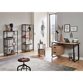 Regal HAKU, 4 Fachböden mit jeweils bis zu 15 kg Tragkraft, B 640 x T 350 x H 1670 mm, Stahl/Holz, schwarz/helles Eiche-Dekor