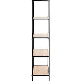 Regal HAKU, 4 Fachböden mit jeweils bis zu 15 kg Tragkraft, B 640 x T 350 x H 1670 mm, Stahl/Holz, schwarz/helles Eiche-Dekor