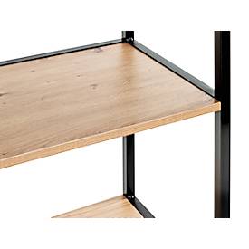 Regal HAKU, 4 Fachböden mit jeweils bis zu 15 kg Tragkraft, B 640 x T 350 x H 1670 mm, Stahl/Holz, schwarz/helles Eiche-Dekor
