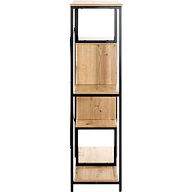 Regal HAKU, 4 Fachböden mit jeweils bis zu 40 kg Tragkraft, B 740 x T 350 x H 1320 mm, Stahl/Holz, schwarz/helles Eiche-Dekor