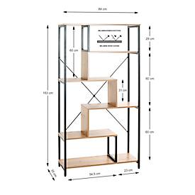 Regal HAKU, 5 Fachböden mit jeweils bis zu 50 kg Tragkraft, B 840 x T 350 x H 1630 mm, Stahl/Holz, schwarz/helles Eiche-Dekor