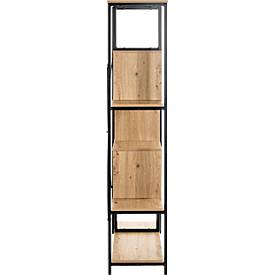 Regal HAKU, 5 Fachböden mit jeweils bis zu 50 kg Tragkraft, B 840 x T 350 x H 1630 mm, Stahl/Holz, schwarz/helles Eiche-Dekor