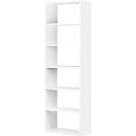 Regal Pombal, 6 Ordnerhöhen, erweiterbar, Spanplatte, B 740 x T 340 x H 2240 mm, Weiß