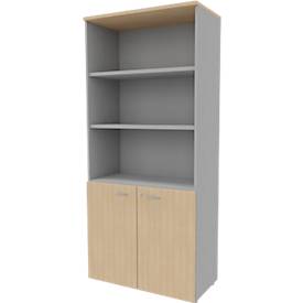 Regal-Schrank-Kombination ARLON OFFICE, 5 Ordnerhöhen, B 900 x T 450 x H 2000 mm, Eiche-Dekor/alu