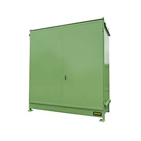 Regalcontainer BAUER CEN 29-2 IBC, Stahl, Doppelflügeltor, B 3175 x T 1480 x H 3445 mm, grün