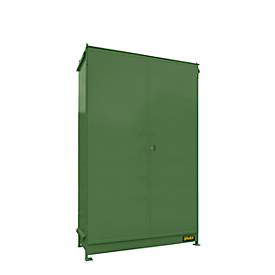 Regalcontainer BAUER CEN 29-3 IBC, Stahl, Doppelflügeltor, B 3565 x T 1585 x H 4950 mm, grün