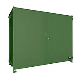 Regalcontainer BAUER CEN 36-2, Stahl, Doppelflügeltor, B 3915 x T 1480 x H 3145 mm, grün