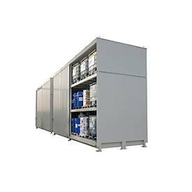 Regalcontainer BAUER CEN 65-3b IBC, Stahl, Schiebetor, B 7200 x T 2950 x H 4950 mm, grau