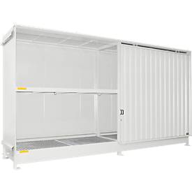 Regalcontainer Bauer Typ CEN 59-2 IBC, 2 Fachebenen, Schiebetor, 2000 l, B 6245 x T 1550 x H 3465 mm, grauweiß RAL 9002
