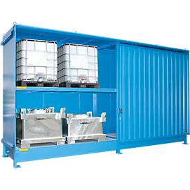 Regalcontainer Bauer Typ CEN 59-2 IBC, 2 Fachebenen, Schiebetor, 2000 l, B 6245 x T 1550 x H 3465 mm, lichtblau RAL 5012