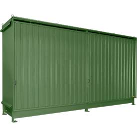 Regalcontainer Bauer Typ CEN 59-2 IBC, 2 Fachebenen, Schiebetor, 2000 l, B 6245 x T 1550 x H 3465 mm, resedagrün RAL 6011