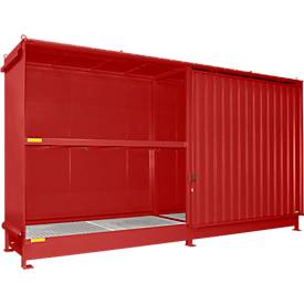 Regalcontainer Bauer Typ CEN 59-2 IBC, 2 Fachebenen, Schiebetor, 2000 l, B 6255 x T 1550 x H 3450 mm, feuerrot RAL 3000