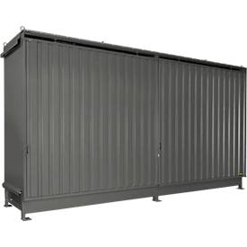 Regalcontainer Bauer Typ CEN 59-2 IBC, 2 Fachebenen, Schiebetor, 2000 l, B 6255 x T 1550 x H 3450 mm, mausgrau RAL 7005