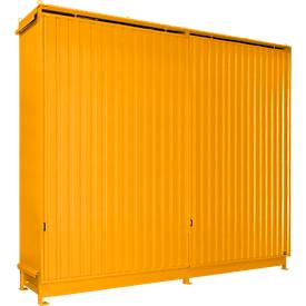 Regalcontainer Bauer Typ CEN 59-3 IBC, 3 Fachebenen, Schiebetor, 2000 l, B 6345 x T 1550 x H 4965 mm, gelborange RAL 2000