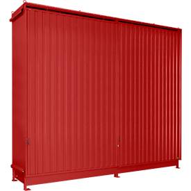 Regalcontainer Bauer Typ CEN 59-3 IBC, 3 Fachebenen, Schiebetor, 2000 l, B 6540 x T 1600 x H 5015 mm, feuerrot RAL 3000