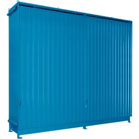 Regalcontainer Bauer Typ CEN 59-3 IBC, 3 Fachebenen, Schiebetor, 2000 l, B 6540 x T 1600 x H 5015 mm, lichtblau RAL 5012
