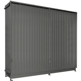 Regalcontainer Bauer Typ CEN 59-3 IBC, 3 Fachebenen, Schiebetor, 2000 l, B 6540 x T 1600 x H 5015 mm, mausgrau RAL 7005