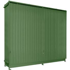 Regalcontainer Bauer Typ CEN 59-3 IBC, 3 Fachebenen, Schiebetor, 2000 l, B 6540 x T 1600 x H 5015 mm, resedagrün 6011