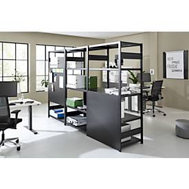 Regalkombination ORDO Business, 1 Grundregal + 2 Anbauregale, 15 Böden, modular, Fachlast 140 kg, Feldlast 1200 kg, B 3080 x T 535 x H 2000 mm, tiefschwarz