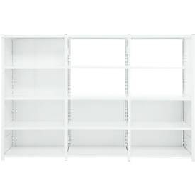 Regalkombination ORDO Professional, 1 Grundregal + 2 Anbauregale, 15 Böden, modular, Fachlast 140 kg, Feldlast 1200 kg, B 3080 x T 535 x H 2000 mm, verkehrsweiß