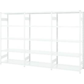 Regalkombination ORDO Professional, 1 Grundregal + 2 Anbauregale, 15 Böden, modular, Fachlast 140 kg, Feldlast 1200 kg, B 3080 x T 535 x H 2000 mm, verkehrsweiß