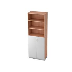 Regalschrank 6 OH, 3 OH geschlossen, B 800 x T 420 mm, Nussbaum-Dekor/silber