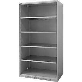 Regalschrank FS, Stahlblech, mit Belüftungslöchern, B 1055 x T 620 x H 1950 mm, 5 OH, Weißaluminium, bis 500 kg