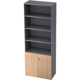 Regalschrank TOPAS LINE, 4 OH Regal/2 OH Türen, graphit/Eiche