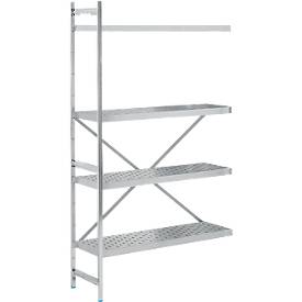 Regalsystem, Anbauregal, Edelstahl, gelochter Boden, H 2000 x B 1175 x T 400 mm