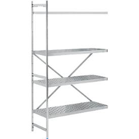 Regalsystem, Anbauregal, Edelstahl, gelochter Boden, H 2000 x B 1175 x T 500 mm