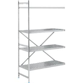 Regalsystem, Anbauregal, Edelstahl, gelochter Boden, H 2000 x B 1175 x T 600 mm